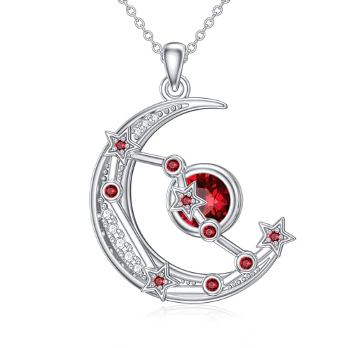 ROMANTICWORK Sternzeichen Kette Steinbock 925 Sterling Silber Astrologie Horoskop Geburtsstein Anhänger Halskette Halbmond 12 Sternbild Schmuck Geschenke für Damen Mädchen von ROMANTICWORK