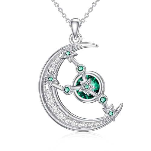 ROMANTICWORK Sternzeichen Kette Stier 925 Sterling Silber Astrologie Horoskop Geburtsstein Anhänger Halskette Halbmond 12 Sternbild Schmuck Geschenke für Damen Mädchen von ROMANTICWORK