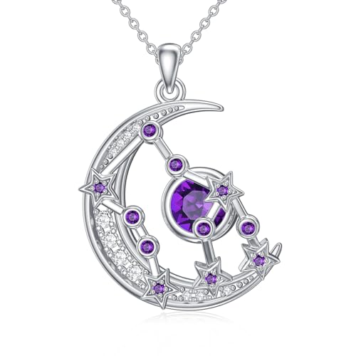 ROMANTICWORK Sternzeichen Kette Wassermann 925 Sterling Silber Astrologie Horoskop Geburtsstein Anhänger Halskette Halbmond 12 Sternbild Schmuck Geschenke für Damen Mädchen von ROMANTICWORK