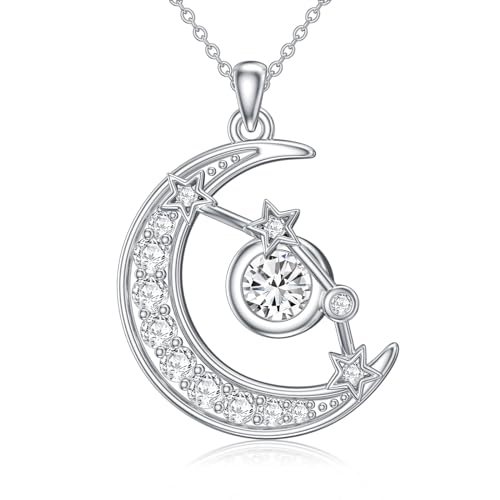 ROMANTICWORK Sternzeichen Kette Widder 925 Sterling Silber Astrologie Horoskop Geburtsstein Anhänger Halskette Halbmond 12 Sternbild Schmuck Geschenke für Damen Mädchen von ROMANTICWORK