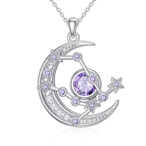 ROMANTICWORK Sternzeichen Kette Zwillinge 925 Sterling Silber Astrologie Horoskop Geburtsstein Anhänger Halskette Halbmond 12 Sternbild Schmuck Geschenke für Damen Mädchen von ROMANTICWORK