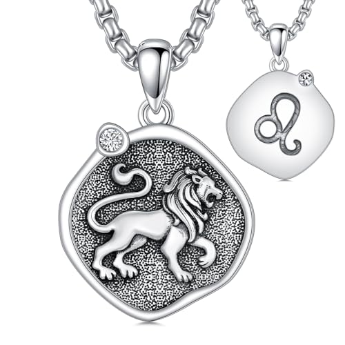 ROMANTICWORK Sternzeichen Löwe Kette 925 Sterling Silber Löwe Anhänger Halskette Sternbild Astrologie Horoskop Schmuck Geschenke für Damen Herren von ROMANTICWORK