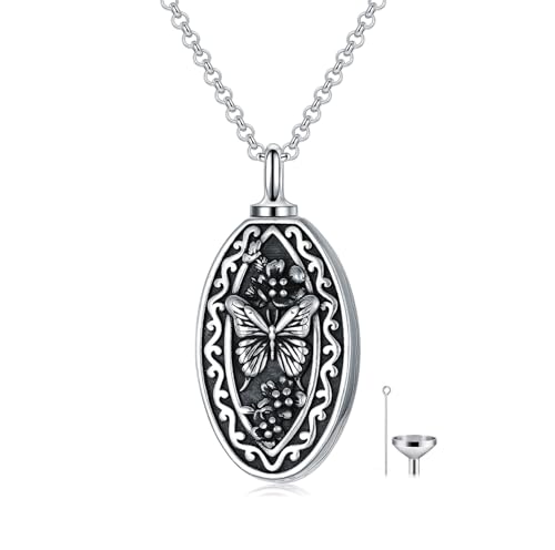 ROMANTICWORK Urnen Halskette für Asche Schmetterling 925 Sterling Silber Schmetterling Gedenk Anhänger Halskette für Damen Frauen Kremations Andenken Schmuck für menschliche Asche von ROMANTICWORK