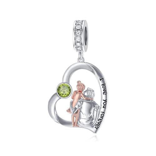 ROMANTICWORK Vater Tochter Geburtsstein Charm fit Armband 925 Sterling Silber Herz Charms Anhänger für Armbänder Vater Tochter Schmuck Geburtstag Geschenke für Frauen Mädchen (Aug-Vater und Tochter) von ROMANTICWORK