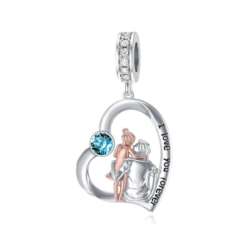 ROMANTICWORK Vater Tochter Geburtsstein Charm fit Armband 925 Sterling Silber Herz Charms Anhänger für Armbänder Vater Tochter Schmuck Geburtstag Geschenke für Frauen Mädchen (Dez-Vater und Tochter) von ROMANTICWORK