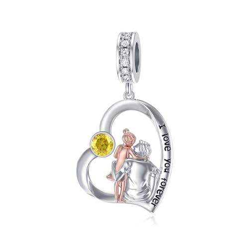 ROMANTICWORK Vater Tochter Geburtsstein Charm fit Armband 925 Sterling Silber Herz Charms Anhänger für Armbänder Vater Tochter Schmuck Geburtstag Geschenke für Frauen Mädchen (Nov-Vater und Tochter) von ROMANTICWORK