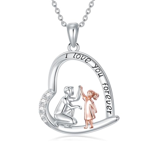 ROMANTICWORK Vater Tochter Kette 925 Sterling Silber Herz Papa Tochter Anhänger Halskette Vater Tochter Schmuck Geschenk für Damen Mädchen von ROMANTICWORK