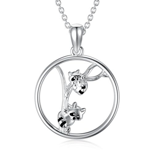 ROMANTICWORK Waschbär Kette 925 Sterling Silber Mutter Tochter Waschbär Anhänger Halskette Waschbär Schmuck Geschenke für Mutter Damen Mädchen von ROMANTICWORK