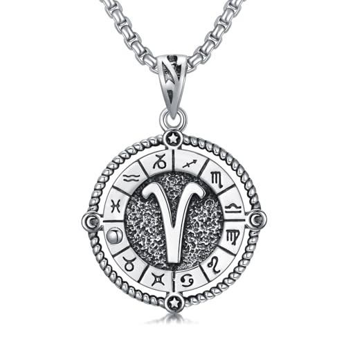 ROMANTICWORK Widder Sternzeichen Kette 925 Sterling Silber Konstellation Widder Sternzeichen Anhänger Halskette Horoskop Schmuck Geschenke für Damen Herren von ROMANTICWORK