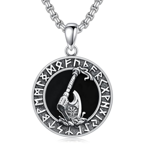 ROMANTICWORK Wikinger Kette Sterling Silber 925 Wikinger Axt Anhänger Wikinger Rune Halskette Nordischer Schmuck Geschenke für Männer Herren Frauen von ROMANTICWORK