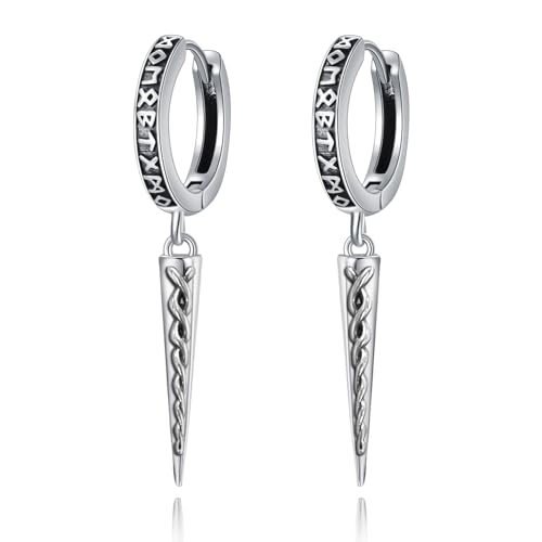 ROMANTICWORK Wikinger Runen Ohrringe 925 Sterling Silber Spike Ohrringe Huggie Creolen mit keltischem Knoten nordischer Wikinger Schmuck Geschenke für Herren Männer Damen von ROMANTICWORK