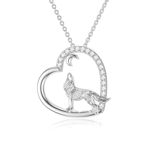 ROMANTICWORK Wolf Halskette Sterling Silber Herz Anhänger Halskette Wölfe Schmuck Geburtstag Weihnachtsgeschenke für Frauen Mädchen von ROMANTICWORK