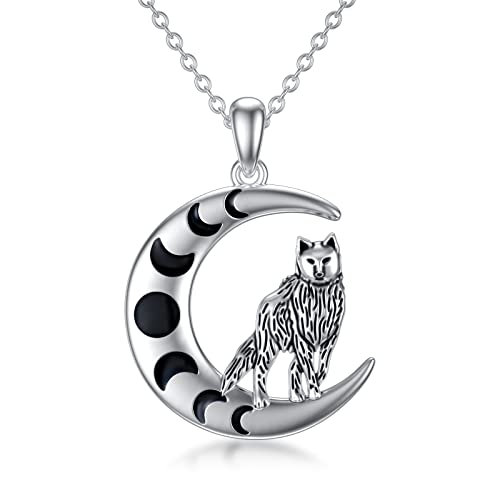 ROMANTICWORK Wolf Kette Sterling Silber Wolf Mondphase Anhänger Halskette Wolf Schmuck Geschenk für Damen Mädchen von ROMANTICWORK