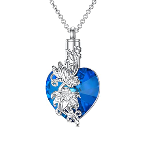 ROMANTICWORK Schmetterling Urne Halskette für Asche Sterling Silber Lilie Blume Urne Anhänger Halskette Einäscherung Andenken Kette Schmuck Geschenke für Damen von ROMANTICWORK