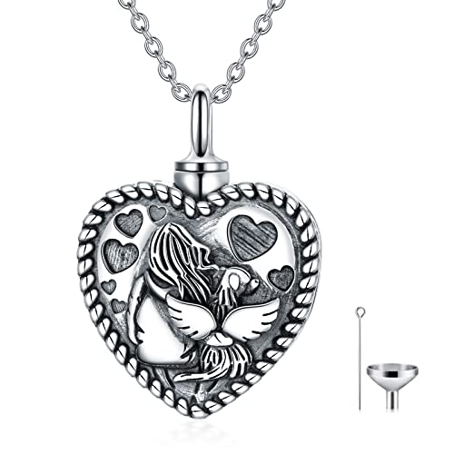 ROMANTICWORK Urne Halskette für Asche Sterling Silber Hund und Mädchen Asche Anhänger Kette Feuerbestattung Andenken Schmuck Geschenke für Damen Mädchen von ROMANTICWORK