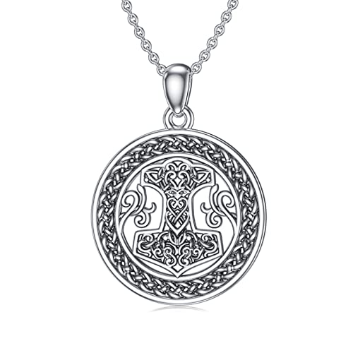 Wikinger Thors Hammer Halskette Sterling Silber Keltischer Knoten Mjölnir Anhänger Kette Nordische Amulett ViKing Schmuck Geschenke für Herren Damen von ROMANTICWORK