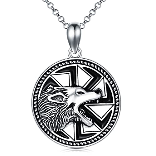 ROMANTICWORK Wolf Kette Geschenke Sterling Silber Wolf Halskette Anhänger für Herren Wolf Amulett Schmuck Geschenke für Männer von ROMANTICWORK