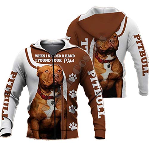 ROMBOBAG Männer Unisex Pitbull 3D Hundedruck Reißverschluss Hoodie Langarm Sweatshirts Jacke Pullover Trainingsanzug Zip Hoodie L von ROMBOBAG