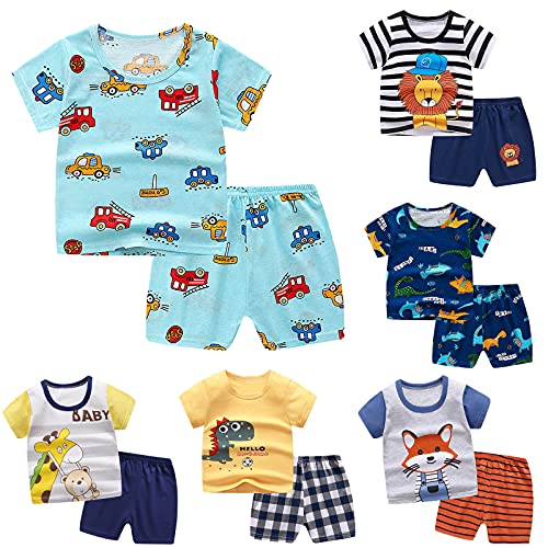 Baby Jungen Kleidung Set Jungen Kleidung T-Shirt Tops + Shorts Babykleidung Set Neugeborene Jungen Mädchen Cartoon-Bedruckte Kurzarm Rundhals Bekleidungsset Baumwolle Sommer Outfit Set von ROMIDA