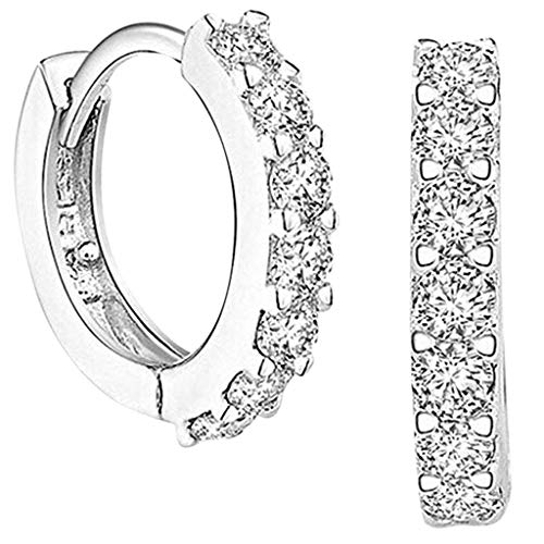 Damen Creolen Ohrstecker 925 Sterling Silber Schlicht Design Ohrringe Retro Innen & Außen Zirkonia Stilvoll Und Elegant (Weiß) von ROMIDA