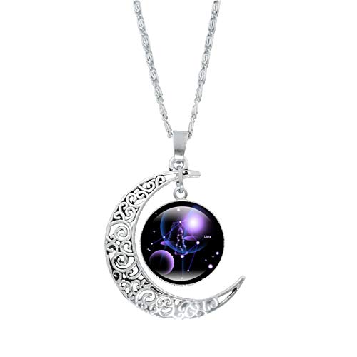 ROMIDA 12 Sternbild Halskette 925 Sterling Silber Unisex 12 Horoskop Birthstone Ketten Wunsche Gravur Halskette 12 Sternzeichen Kristall Sternbild Anhänger Hypoallergen (1pc-Libra) von ROMIDA