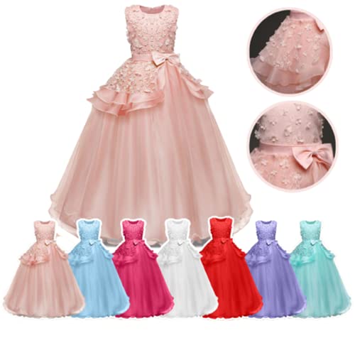 ROMIDA Blumenmädchenkleider Kinder Mädchen Abendkleid ärmellos Prinzessin Tüllkleid Festliche Hochzeit Brautjungfern Geburtstag Party Lang Prom Ballkleid Tüllkleid Festzug-Kleid, Rot, 13-14 Jahre von ROMIDA