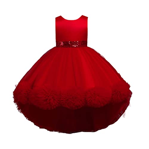 ROMIDA Blumensmädchenkleid Kinder Mädchen Samt Tüllkleid Prinzessin Kleid Hochzeit Brautjungfern Festliche Geburtstag Party Abendkleid Maxi Lang Ballkleid Kommunionskleid, Rot, 5-6 Jahre von ROMIDA