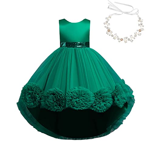 ROMIDA Blumensmädchenkleid Kinder Mädchen Samt Tüllkleid Prinzessin Kleid Hochzeit Brautjungfern Festliche Geburtstag Party Abendkleid Maxi Lang Ballkleid Kommunionskleid, Grün, 6-7 Jahre von ROMIDA