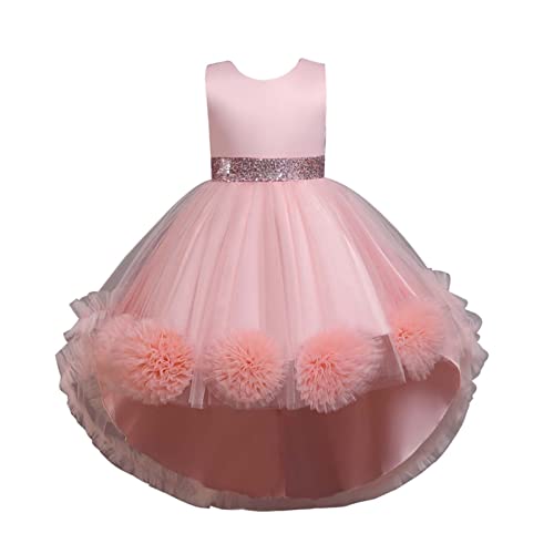 ROMIDA Blumensmädchenkleid Kinder Mädchen Samt Tüllkleid Prinzessin Kleid Hochzeit Brautjungfern Festliche Geburtstag Party Abendkleid Maxi Lang Ballkleid Kommunionskleid, Rosa, 4-5 Jahre von ROMIDA