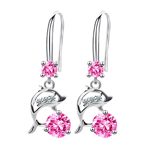 ROMIDA Ohrring 925 Sterling Silber Mode Delfin Anhänger Muster Hakenohrringe Doppelte Farbe Drahtziehohrringe Antiallergische Ohrringe Zirkonia Ohrring, romantisches Geschenk von ROMIDA