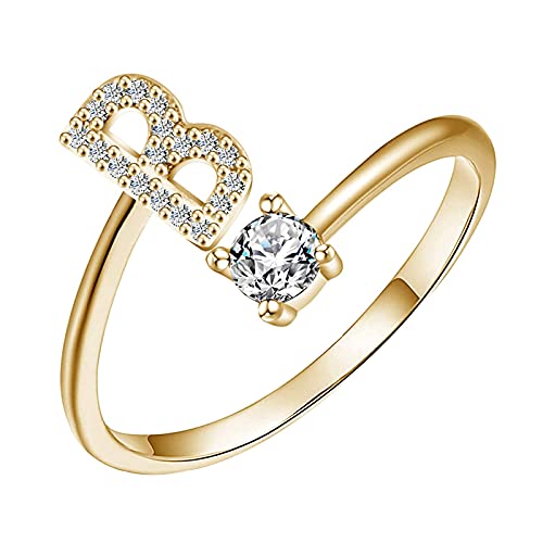 ROMIDA Ring mit 26 Buchstaben Silber Gold Stein Ring mit Zirkonia Kristallen, Frauen Silber Stein Ring Damen Fingerringe Damenring. Klassik Silber Schmuck Mädchen Frauen von ROMIDA