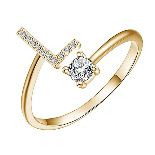 ROMIDA Ring mit 26 Buchstaben Silber Gold Stein Ring mit Zirkonia Kristallen, Frauen Silber Stein Ring Damen Fingerringe Damenring. Klassik Silber Schmuck Mädchen Frauen von ROMIDA