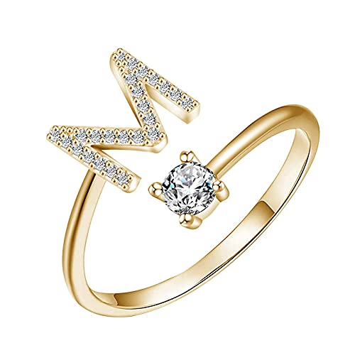 ROMIDA Ring mit 26 Buchstaben Silber Gold Stein Ring mit Zirkonia Kristallen, Frauen Silber Stein Ring Damen Fingerringe Damenring. Klassik Silber Schmuck Mädchen Frauen von ROMIDA