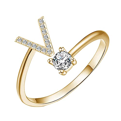 ROMIDA Ring mit 26 Buchstaben Silber Gold Stein Ring mit Zirkonia Kristallen, Frauen Silber Stein Ring Damen Fingerringe Damenring. Klassik Silber Schmuck Mädchen Frauen von ROMIDA