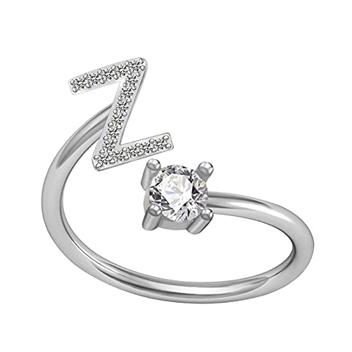 ROMIDA Ring mit 26 Buchstaben Silber Gold Stein Ring mit Zirkonia Kristallen, Frauen Silber Stein Ring Damen Fingerringe Damenring. Klassik Silber Schmuck Mädchen Frauen von ROMIDA