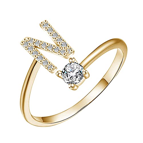 ROMIDA Ring mit 26 Buchstaben Silber Gold Stein Ring mit Zirkonia Kristallen, Frauen Silber Stein Ring Damen Fingerringe Damenring. Klassik Silber Schmuck Mädchen Frauen von ROMIDA