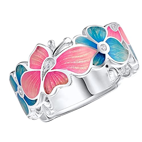 ROMIDA Verlobungsring Damen Silber Blume Schmetterling Zirkonia Opalring für Damen Engelsflügel Offener Ringe Rosegold Kleine Schmuck Geschenke für Freundin Mädchen Schwester Valentinstag Geburtstag von ROMIDA