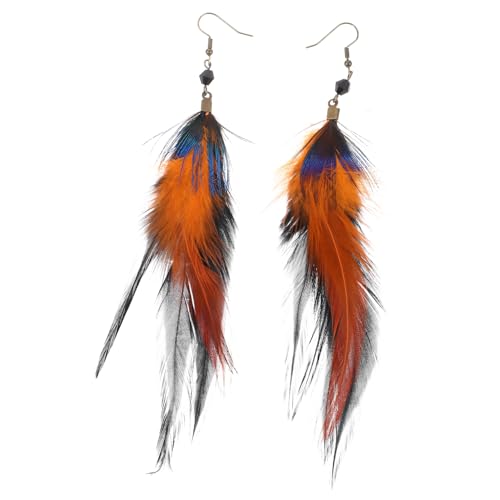 ROMISBABA 1 Paar Federohrringe im Ethnischen Stil für Damen Exotische Hängende Ohrringe mit Natürlichen Federn und Schwarzen Kristallperlen für Boho Looks und Besondere Anlässe von ROMISBABA