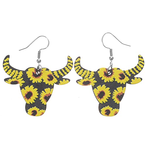 ROMISBABA 1 Paar Ohrringe mit Sonnenblumen Muster Hängende Ohrringe für Mädchen im Kuh Design Trendige Modeohrringe für Teenager für Besondere Anlässe und Alltag von ROMISBABA