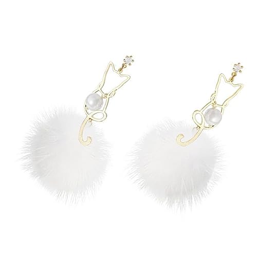 ROMISBABA 1 Paar Silber Katzen Ohrringe für Frauen Lange Hängende Ohrringe mit Perlen und Katzenmuster für Winter Schmuck für Mädchen und Frauen von ROMISBABA