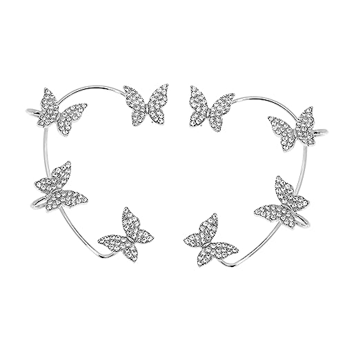 ROMISBABA 1 Paar Zircon Butterfly Ear Clips für Mädchen Ohrmanschetten Piercing Silber Funkelnde Ohrschmuck für für Partys und von ROMISBABA