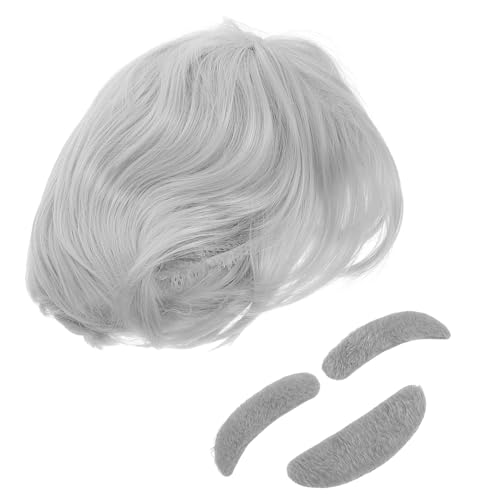 ROMISBABA 1 Satz Hundeperücke Alter Mann Cosplay Kostüm Perücke Kahl Haarbürste Aus Wildschweinborsten Bartglätter Für Männer Herren Bart Perücke Männer Mütze Weiß Hochtemperaturdraht von ROMISBABA