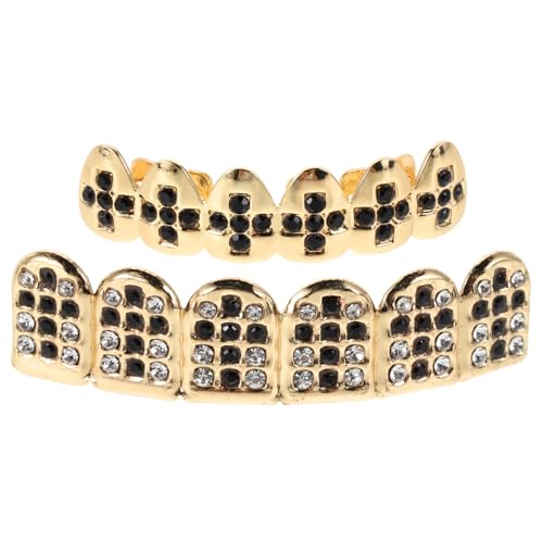 ROMISBABA 1 Set Zahngrills Für Männer Und Frauen: Goldene Strass-mund-punk-zahnkappen Oben Und Unten Für Halloween-party-foto-verkleidungs-cosplay-kostüme von ROMISBABA