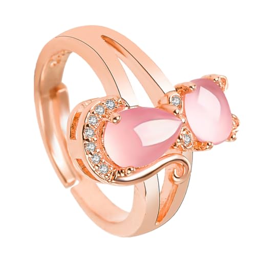 ROMISBABA 1 Stück Offener Katzenring mit Rhinestone Besatz für Damen Eleganter Gold Fingerring für Kreative Mode Besonderen Anlässe von ROMISBABA