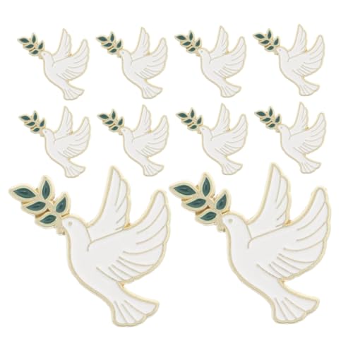 ROMISBABA 10 Stück Friedensdove Broschen aus Metall mit Olivenzweig Anstecknadeln für Kleidung Jacken Schals und Accessoires Symbolische Friedensbrosche für Damen und Herren von ROMISBABA
