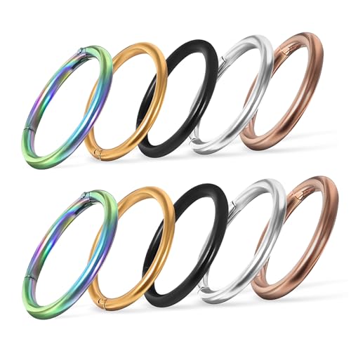 ROMISBABA 10 Stück Teiliges Edelstahl Nasenringe Damen Dekorative Nasenhoops in Farben Hautfreundlich Vielseitig als Nasen und Ohrpiercing Schmuck für Alltag Party Festival Geeignet von ROMISBABA