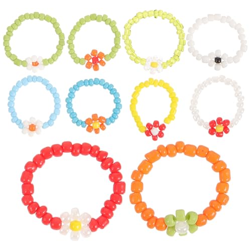 ROMISBABA 10 Stück Teiliges Farbiger Blumenperlenringe für Damen Handgefertigte Schmuckstücke Leicht und Langlebig für Erwachsene Perfektes Fingeraccessoire für von ROMISBABA