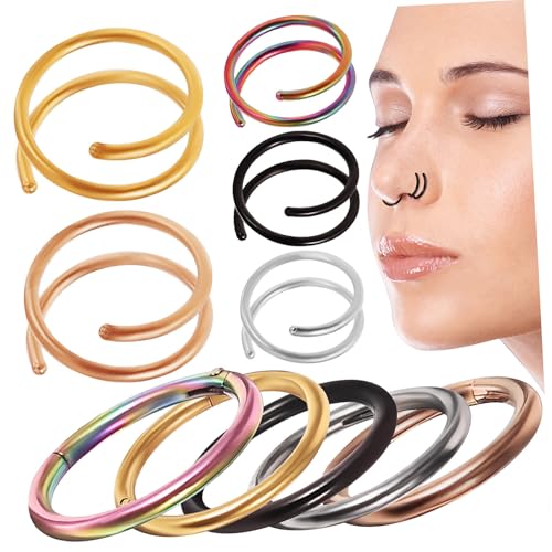 ROMISBABA 10 Stück Teiliges Nasenring aus Chirurgischem Spiral und Runddesign Hautfreundlich Glänzend Modischer Nasenschmuck für Damen für Täglichen Gebrauch und Partys von ROMISBABA