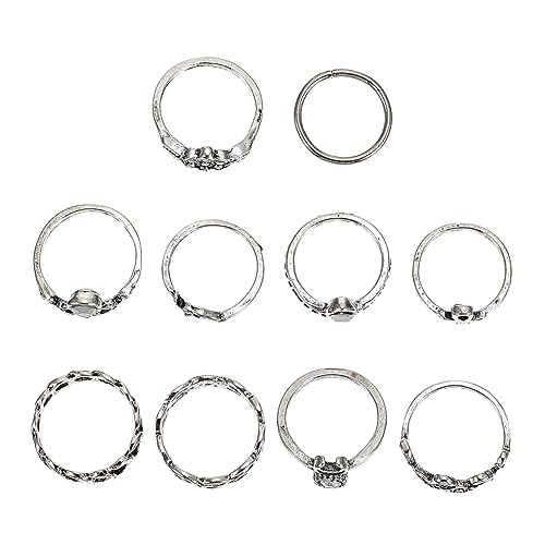 ROMISBABA 10 Stück Teiliges Retro Barock Damenring Stilvolle Index Fingerringe im Vintage Palaststil Persönlichkeitsschmuck Accessoires in Antik Silberner Elegant für Alltag und Party von ROMISBABA
