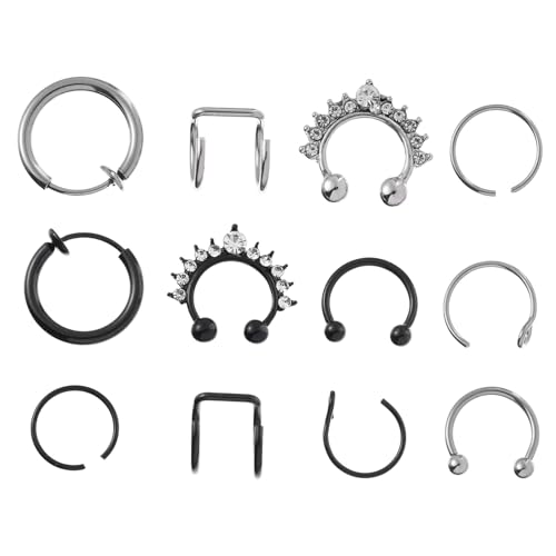 ROMISBABA 12 Stück Teiliges C förmiger Nasenring aus Edelstahl Modische Nasenornamente Leichte Hautfreundliche Nasenschmuck dekoration für Damen und Piercing liebhaber Komfortabel und von ROMISBABA